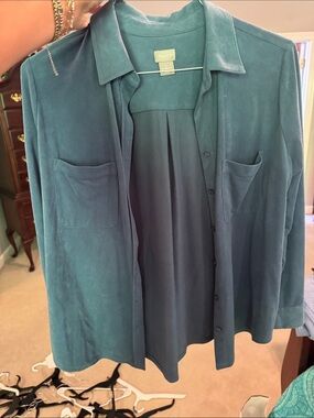 Chico's Teal Button-Front Shirt Jacket